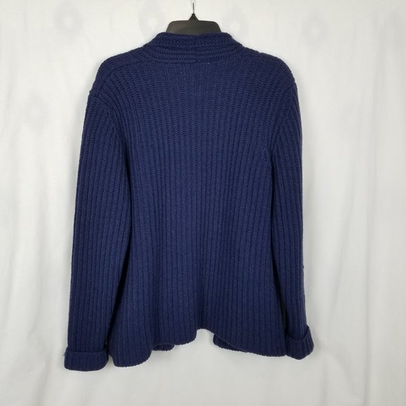 Vintage | Susan Bristol 100% Wool Cardigan Ribbed Knit Blue - Picture 9 of 16